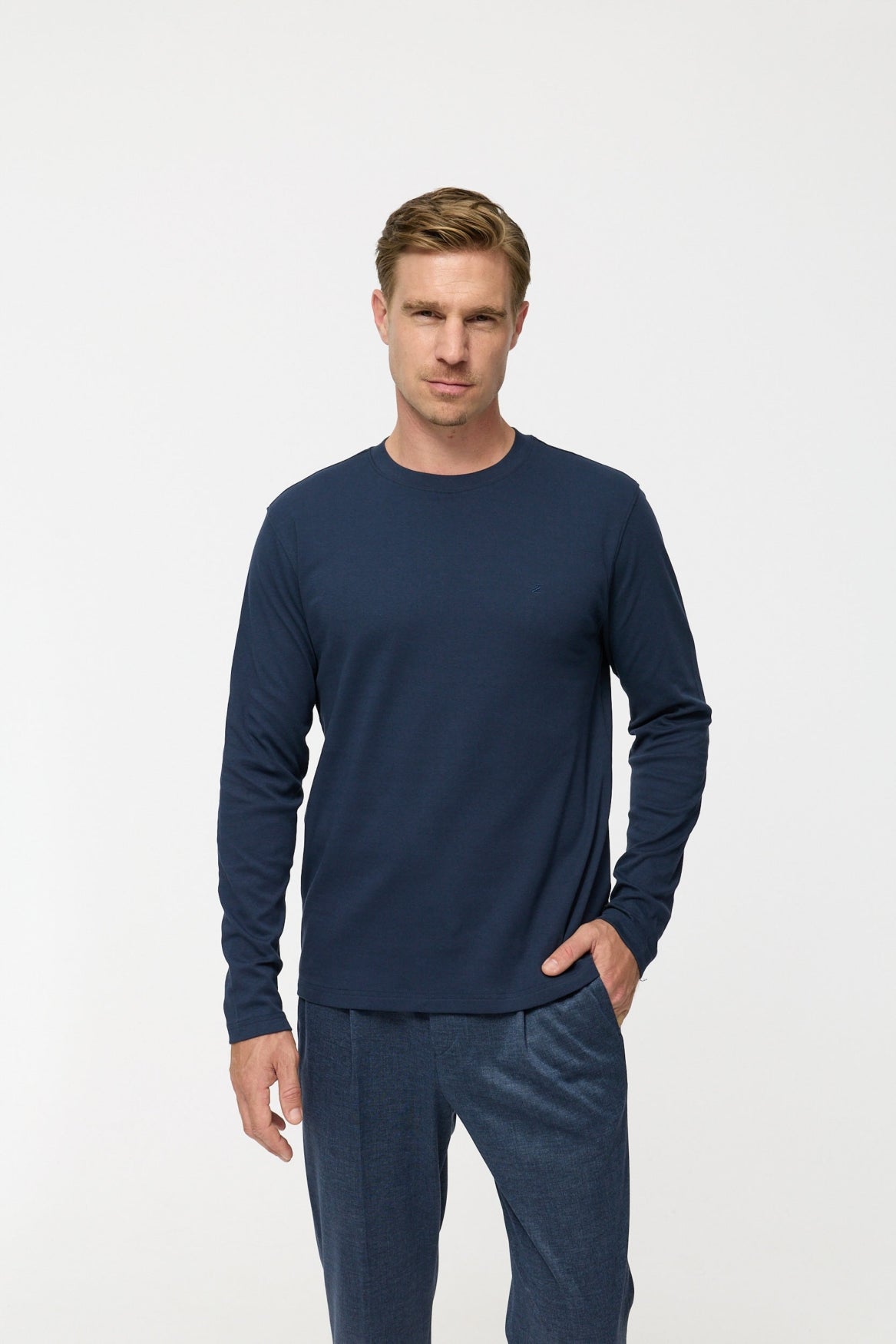 DiOwen Langarm Shirt Slim Fit | Dk. Navy