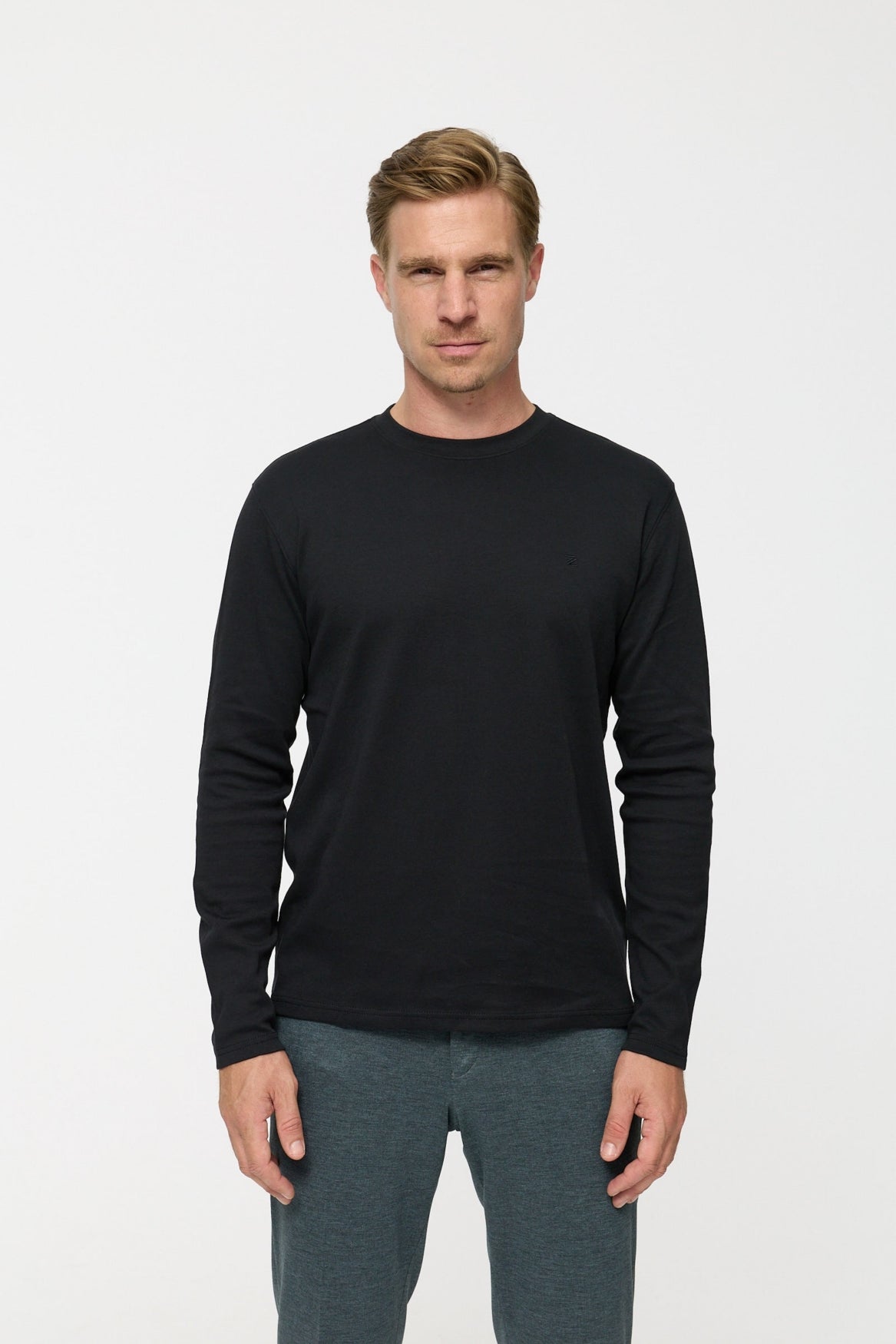 DiOwen Langarm Shirt Slim Fit | Black