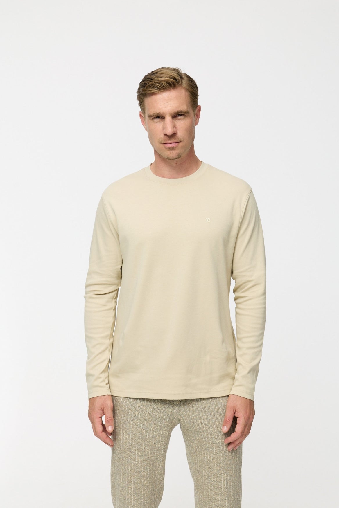 DiOwen Langarm Shirt Slim Fit | Lt. Beige