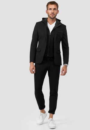 Herren Jersey Anzug mit Kapuze in Black, Vorderansicht
