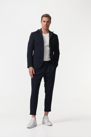 Herren Jersey Anzug mit Kapuze in Dk. Navy, Vorderansicht